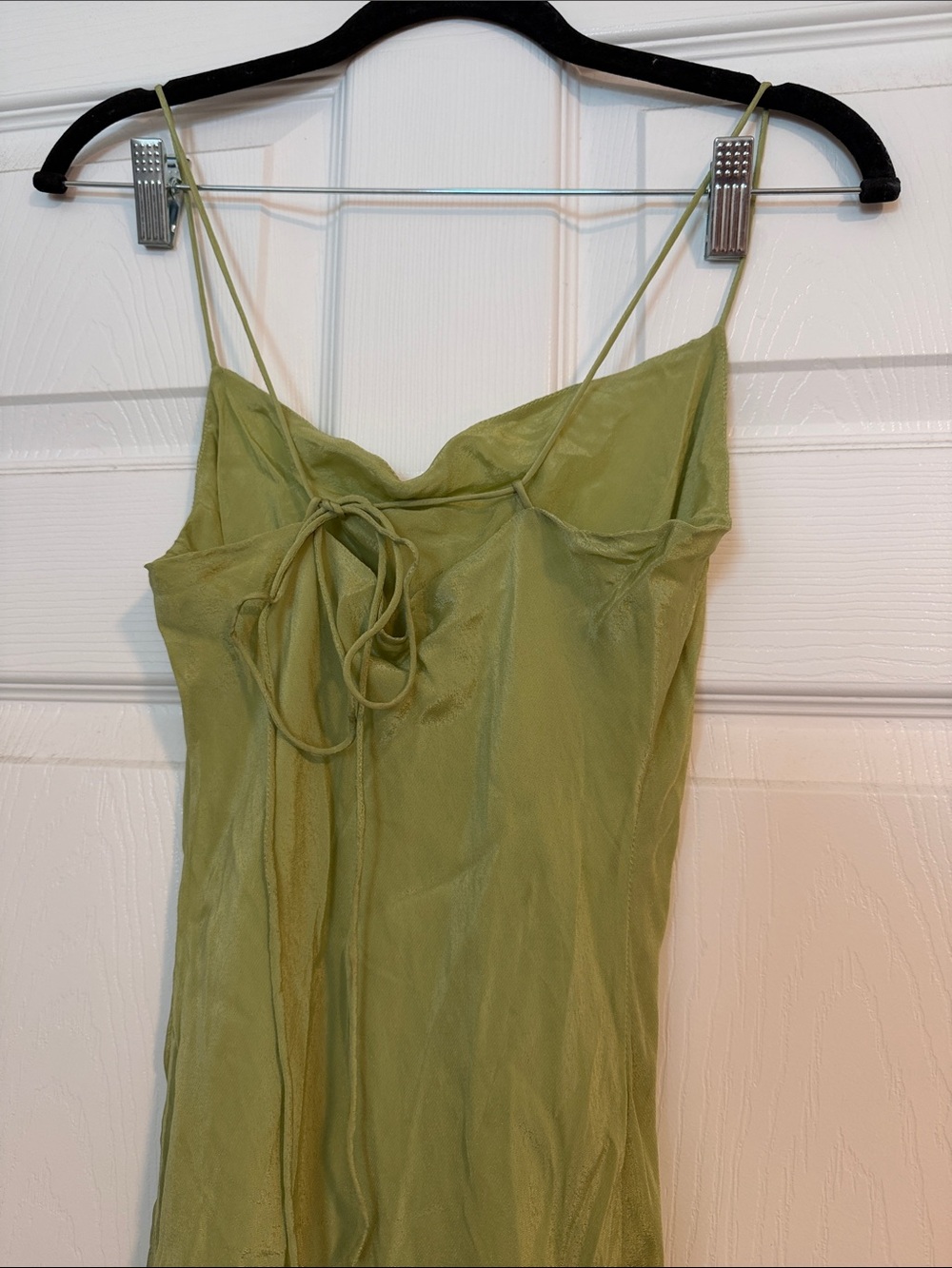 Light Olive Green Slip Maxi Dress with Spaghetti Straps - Picture 3 of 5